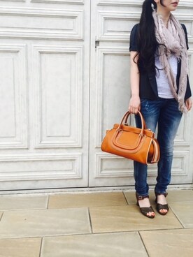 「アイテム（ハンドバッグ、オレンジ系）」を使った、HINAOさん（レディース・158cm）の夏コーディネート