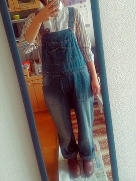 「Ne-net（ネネット）のネルストライプ②（シャツ/ブラウス）」を使った、Kumakichiさん（レディース・167cm）の秋コーディネート