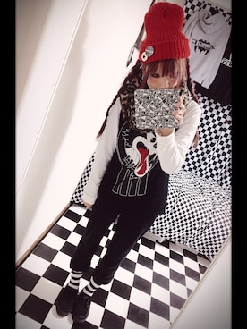 「赤ニット帽」｜junさん（レディース・163cm）の秋コーディネート