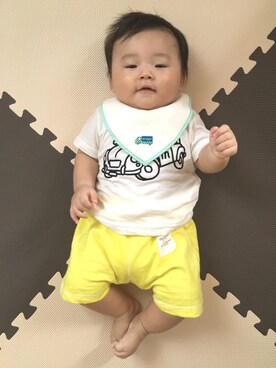 「Moujonjon（ムージョンジョン）のアイテム（ママ＆ベビー）」を使った、s☺︎uさん（キッズ・70cm）の夏コーディネート