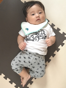 「Moujonjon（ムージョンジョン）のアイテム（ママ＆ベビー）」を使った、s☺︎uさん（キッズ・70cm）の秋コーディネート