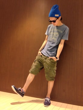「AVIREX（アヴィレックス）のアイテム（モカシン/デッキシューズ）」を使った、Kenichiさん（メンズ・177cm）の夏コーディネート