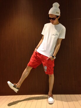 「AVIREX（アヴィレックス）のアイテム（モカシン/デッキシューズ）」を使った、Kenichiさん（メンズ・177cm）の夏コーディネート