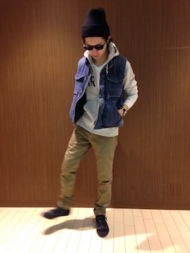 「TYPE BLUE（タイプブルー）のアイテム（ベスト）」を使った、Kenichiさん（メンズ・177cm）の秋コーディネート