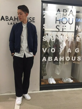 「abahouse」｜「アイテム（MA-1）」を使った、實川健太さん（メンズ・184cm）の春コーディネート