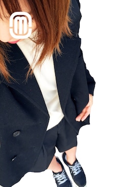 「ハーフパンツ」｜「アイテム（チェスターコート）」を使った、333さん（レディース・153cm）の秋コーディネート