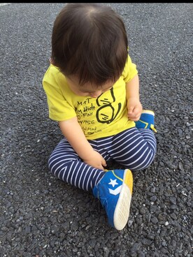 「西松屋（ニシマツヤ）のアイテム（T Shirts、イエロー系）」を使った、yukikiさん（レディース・60cm）の春コーディネート