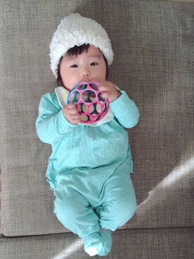 「アイテム（ロンパース、グリーン系）」を使った、rInc.さん（キッズ・60cm）の秋コーディネート