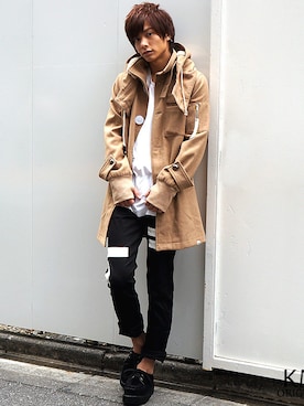「原宿」｜「アイテム（ダッフルコート）」を使った、KMKSTAFFさん（メンズ・170cm）の秋コーディネート