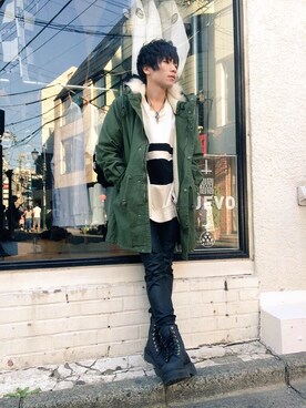 「原宿」｜「アイテム（モッズコート）」を使った、KMKSTAFFさん（メンズ・165cm）の秋コーディネート