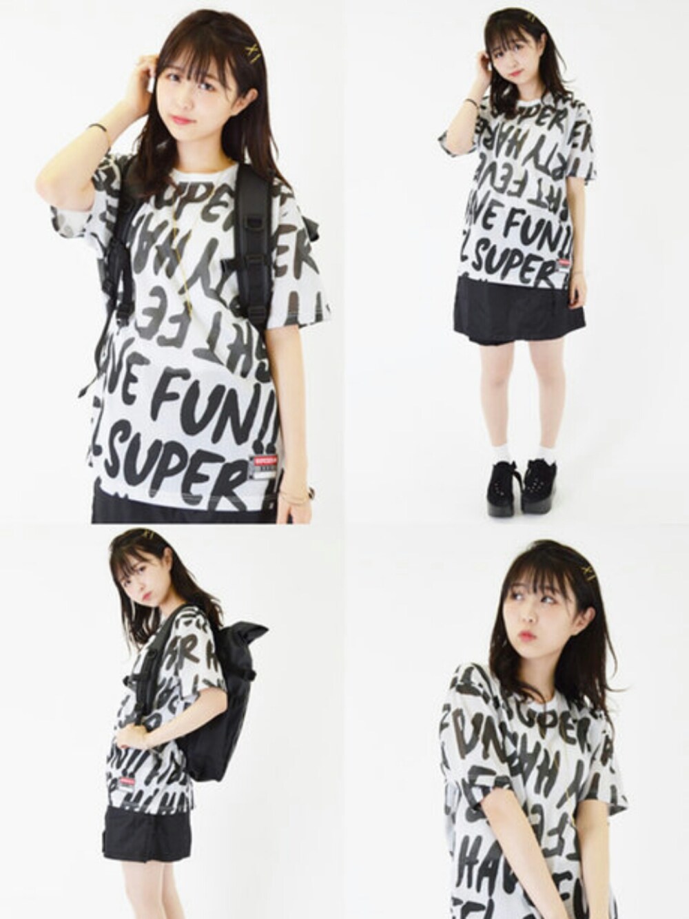 「メッシュTシャツ、オーバーサイズ、アンサンブル、スカートスタイル、ユニセックス、KINGLYMASK 、キングリー、KMK、原宿、ららぽーとTOKYO-BAY」｜「KINGLYMASKの英字 総柄 ストリート メッシュ ビッグ Tシャツ × タンク トップ アンサンブル セット（Tシャツ/カットソー、ホワイト系）」を使った、KMKSTAFFさん（レディース・163cm）の春コーディネートの1枚目の写真