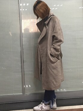 「view.yのアイテム（ダッフルコート、グレー系）」を使った、小麦色kikiさん（レディース）の冬コーディネート