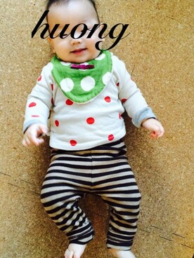 「アイテム（ママ＆ベビー、グリーン系）」を使った、huongさん（キッズ・70cm）の冬コーディネート