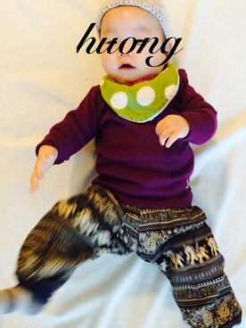 「アイテム（ママ＆ベビー、グリーン系）」を使った、huongさん（キッズ・70cm）の冬コーディネート