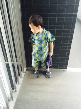 「アイテム（浴衣、グリーン系）」を使った、akiton10さん（キッズ・90cm）の夏コーディネート