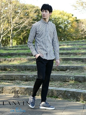 「ギンガムチェックシャツ」｜DANNYさん（メンズ・177cm）の秋コーディネート