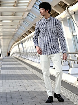 「ギンガムチェックシャツ」｜DANNYさん（メンズ・177cm）の冬コーディネート