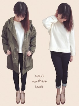 「JEANASIS（ジーナシス）のDENIMシルキースキニーパンツ/715842 （デニムパンツ）」を使った、Lameliさん（レディース・156cm）の春コーディネート