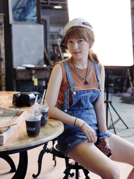 「アイテム（つなぎ/オールインワン）」を使った、레아さん（レディース・170cm）の夏コーディネート