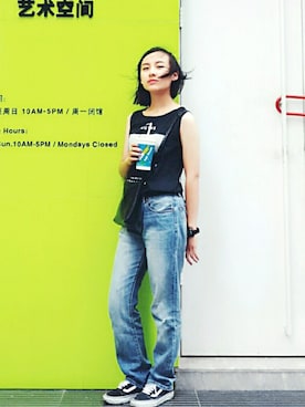 「GAP（ギャップ）のアイテム（デニムパンツ、ブルー系）」を使った、craziestcandiさん（レディース・162cm）の秋コーディネート