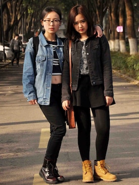 「Timberland（ティンバーランド）のアイテム（ブーツ、ブラウン系）」を使った、craziestcandiさん（レディース・162cm）の秋コーディネート