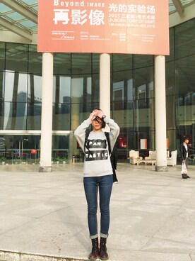 「CHEAP MONDAY（チープマンデイ）のアイテム（パーカー、グレー系）」を使った、craziestcandiさん（レディース・162cm）の冬コーディネート