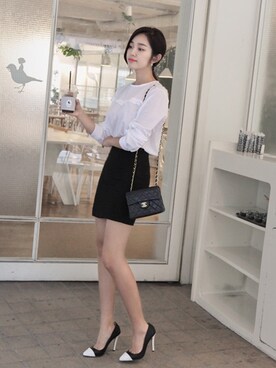 「11AM（-）のアイテム（スカート）」を使った、11AMさん（レディース・162cm）の秋コーディネート