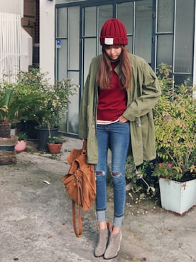 「11am」｜「アイテム（ミリタリージャケット）」を使った、11AMさん（レディース・162cm）の秋コーディネート