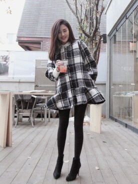 「ぺプラムトップス」｜「アイテム（ノーカラージャケット）」を使った、11AMさん（レディース・162cm）の冬コーディネート