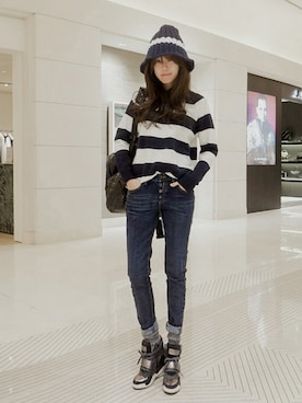 「インディゴデニム」｜11AMさん（レディース・162cm）の冬コーディネート