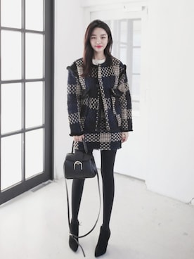 「11am」｜「アイテム（ノーカラージャケット）」を使った、11AMさん（レディース・164cm）の冬コーディネート