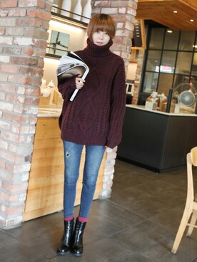 「フィッシャーマンニット」｜11AMさん（レディース・162cm）の冬コーディネート