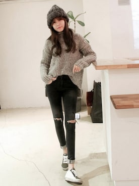 「11am」｜「アイテム（ニットキャップ/ビーニー）」を使った、11AMさん（レディース・162cm）の冬コーディネート