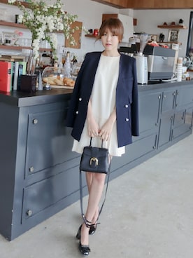 「11am」｜「アイテム（ノーカラージャケット）」を使った、11AMさん（レディース・162cm）の春コーディネート