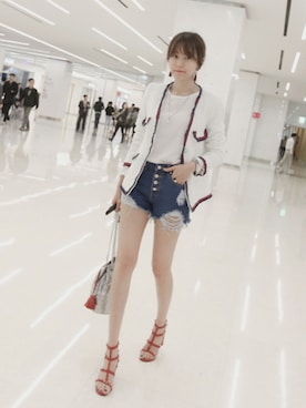 「足長効果」｜「アイテム（ノーカラージャケット）」を使った、11AMさん（レディース・162cm）の春コーディネート