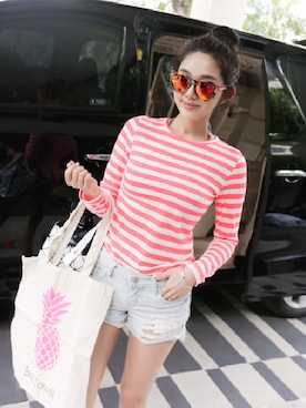 「アイテム（サングラス、ピンク系）」を使った、11AMさん（レディース・164cm）の春コーディネート