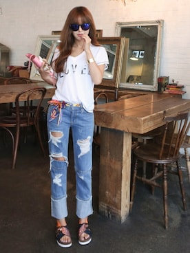 「Vネック」｜11AMさん（レディース・162cm）の夏コーディネート