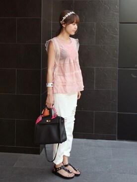 「アイテム（ヘアバンド、ホワイト系）」を使った、11AMさん（レディース・162cm）の夏コーディネート
