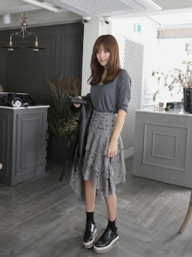 「11am」｜「アイテム（ライダースジャケット）」を使った、11AMさん（レディース・162cm）の秋コーディネート