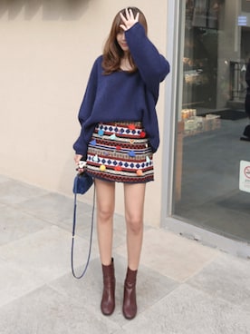 「Vネック」｜11AMさん（レディース・162cm）の秋コーディネート