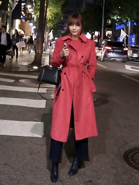 「アイテム（トレンチコート、レッド系）」を使った、11AMさん（レディース・162cm）の秋コーディネート