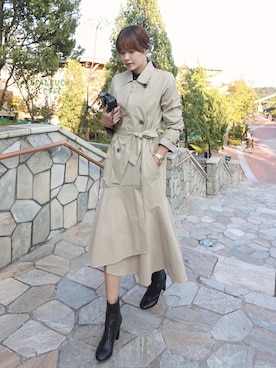 「ベージュのトレンチコート」｜11AMさん（レディース・162cm）の秋コーディネート