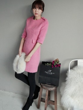 「アイテム（ワンピース、ピンク系）」を使った、11AMさん（レディース・162cm）の秋コーディネート