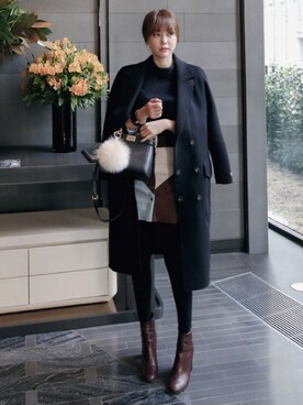 「ウエストイン」｜「アイテム（ステンカラーコート）」を使った、11AMさん（レディース・162cm）の秋コーディネート