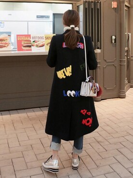 「ワッペン」｜「アイテム（ステンカラーコート）」を使った、11AMさん（レディース・162cm）の秋コーディネート