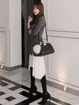 「シアータイツ」｜11AMさん（レディース・162cm）の冬コーディネート