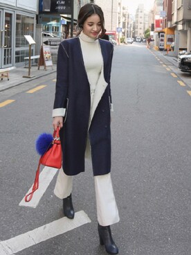 「11am」｜「アイテム（ノーカラージャケット）」を使った、11AMさん（レディース・164cm）の冬コーディネート