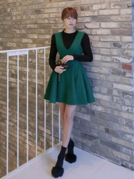 「ラビットファー」｜「アイテム（ワンピース/ドレス）」を使った、11AMさん（レディース・162cm）の冬コーディネート