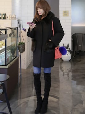 「コーディネート」｜「アイテム（ステンカラーコート）」を使った、11AMさん（レディース・162cm）の冬コーディネート