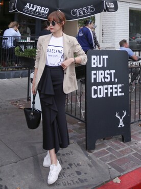 「11AM（-）のアイテム（スカート）」を使った、11AMさん（レディース・162cm）の春コーディネート